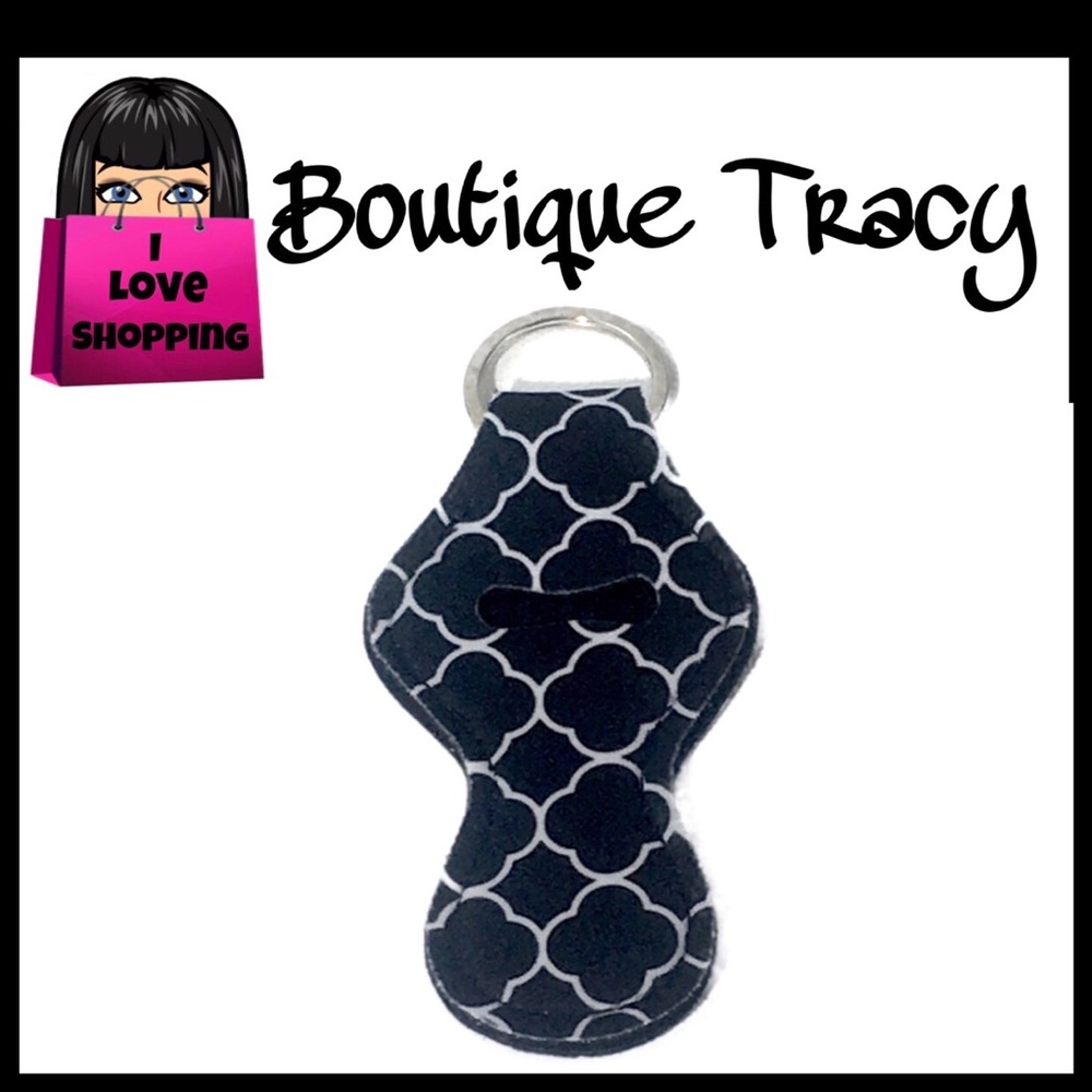 New Black Quatrefoil Chapstick Holder Keychain